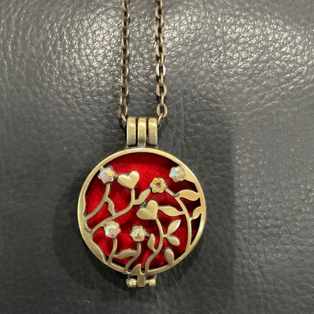 Elegant Gold and Red Locket Heart Necklace